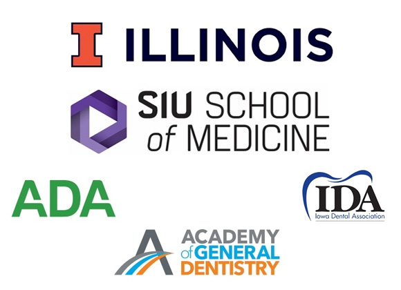Dr. Smiley's dental school and professoinal organization logos