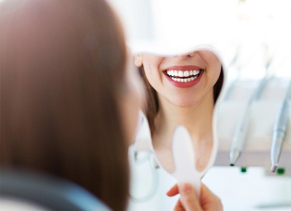 white smile in mirror