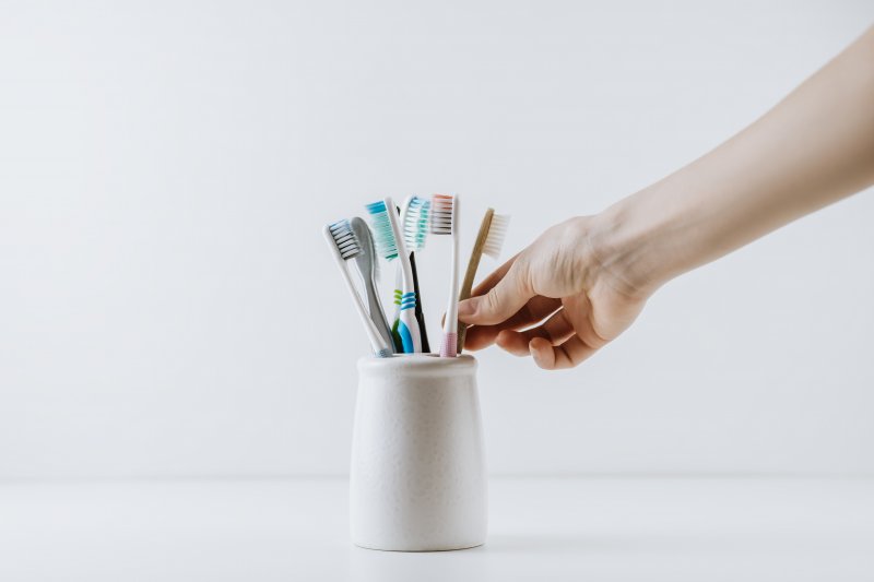 Toothbrushes in toothbrush holder